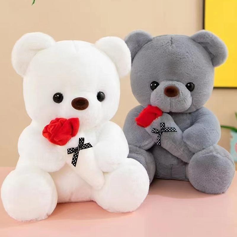 Romantic Rose Bear Plush 25cm Wedding Gift Toy Best for Valentines Celebrations