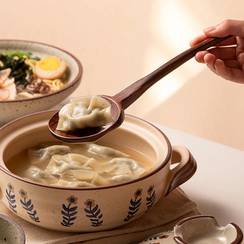 Деревянная ложка для рамена с длинной ручкой Японская кухонная утварь Столовая посуда Сервировочные столовые ложки Домашний большой половник для супа