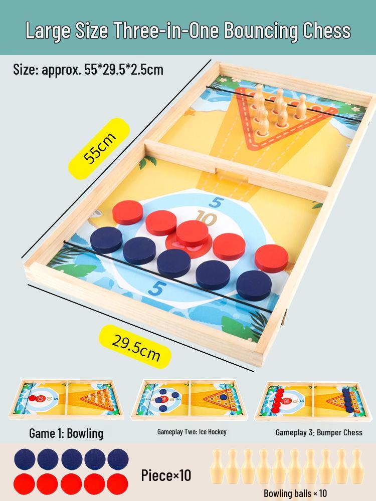 Douyin Деревянная битва по хоккею с шайбой: Двойное выталкивание шахмат для взаимодействия родителей и детей