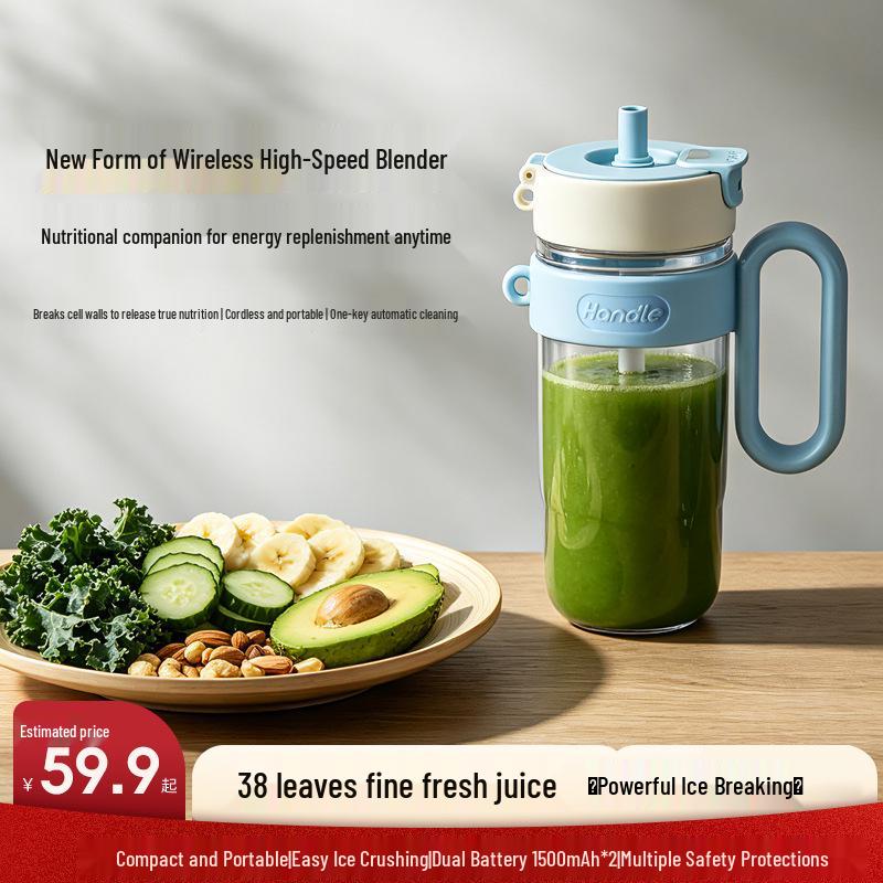 Compact Wireless Dual-Lid Juicer Cup for Fruit Smoothies