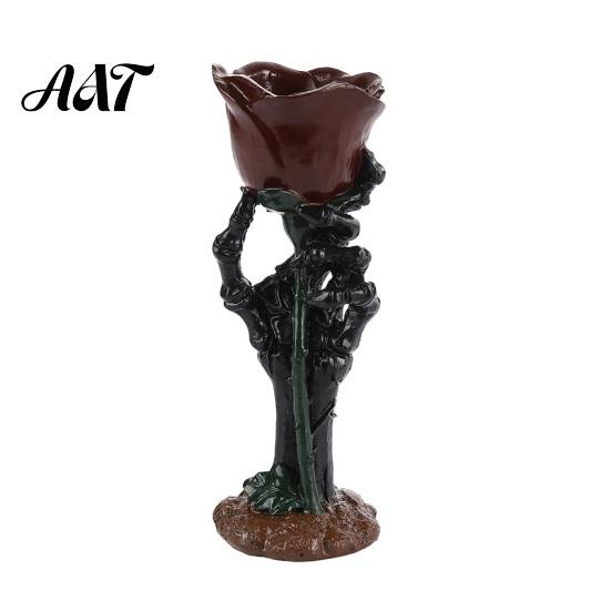 Halloween Table Ornaments Skeleton Hand Rose Candle Holder, Gothic Resin Decorative Ornament Atmospheric Trough for Home Decor, Dark Style Romantic