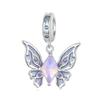 WOSTU 925 Sterling Silver Colorful Butterfly Charms Iris Cross Pendant Pink Crystal Bead Fit Original Bracelet Necklace DIY Gift