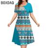 Элегантное А-силуэтное платье 3XL, женское, с коротким рукавом, круглым вырезом, повседневное, с винтажным этническим стилем, оверсайз, с принтом в виде букв