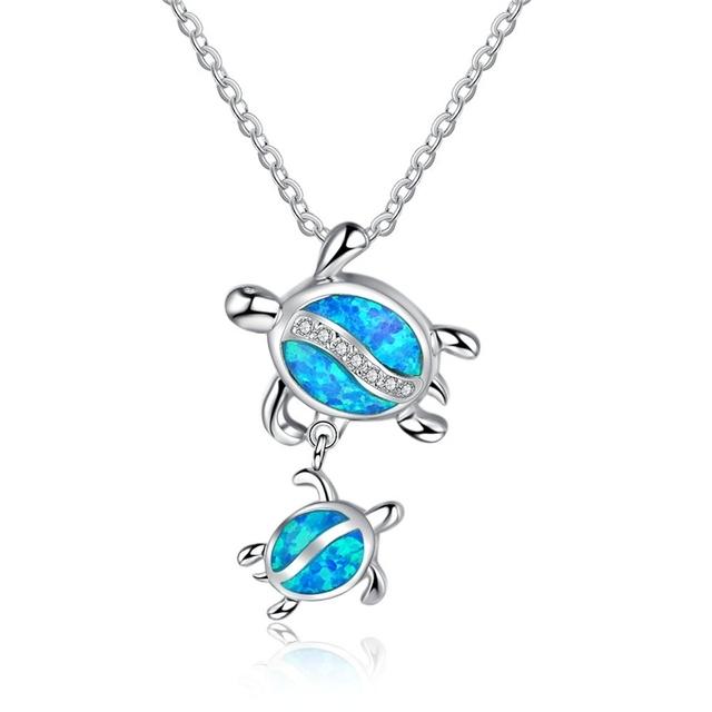 Bohemia Cute Turtle Pendant Necklace For Women Inlay Blue Imitation Opal Necklace Wedding Party Jewelry Christmas Gifts For Her