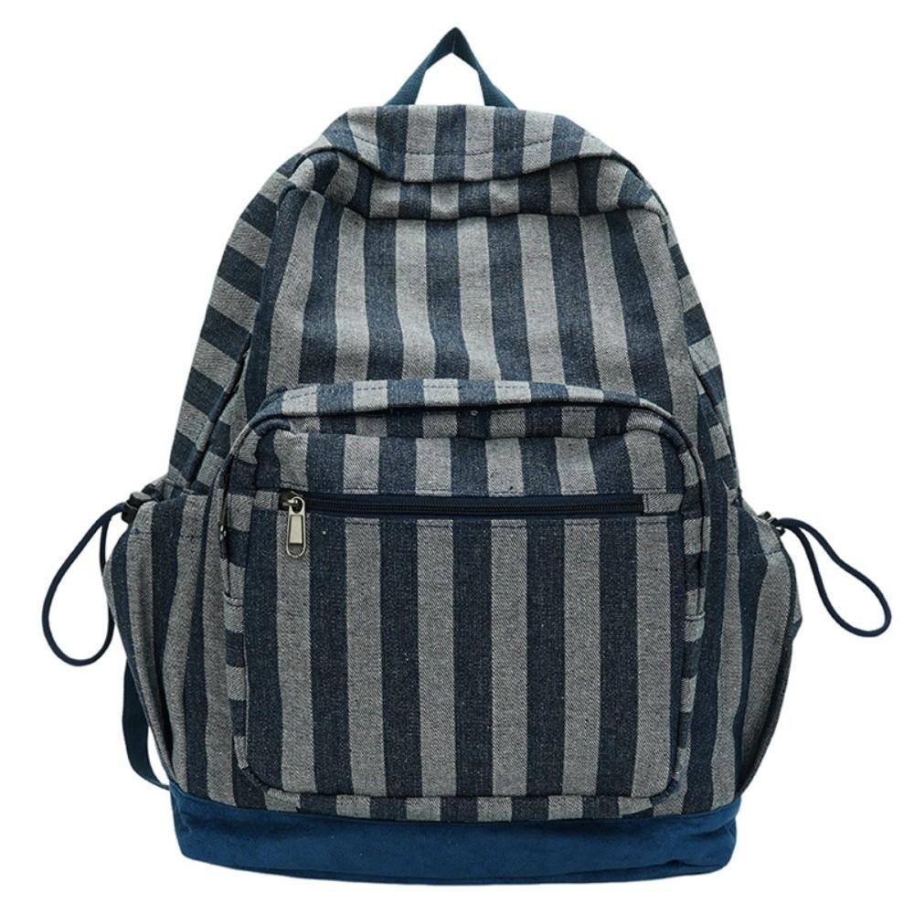 Multi-pocket Star Printing Backpack Lightweight Students Schoolbag Grey Stripes Backpack Travel
