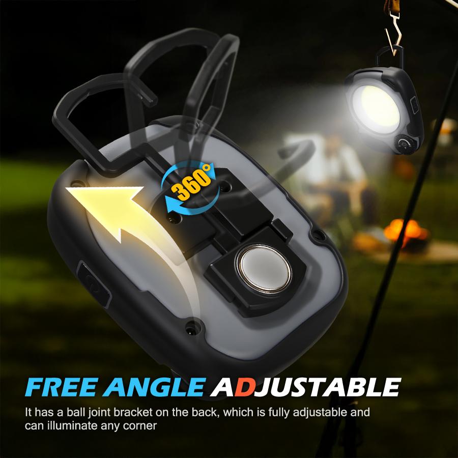 2000 MAh LED  Mini Work Light with Magnetic Portable Rechargeable Keychain Lamp 4 Light Color for Auto Repair Camping Torch Hook