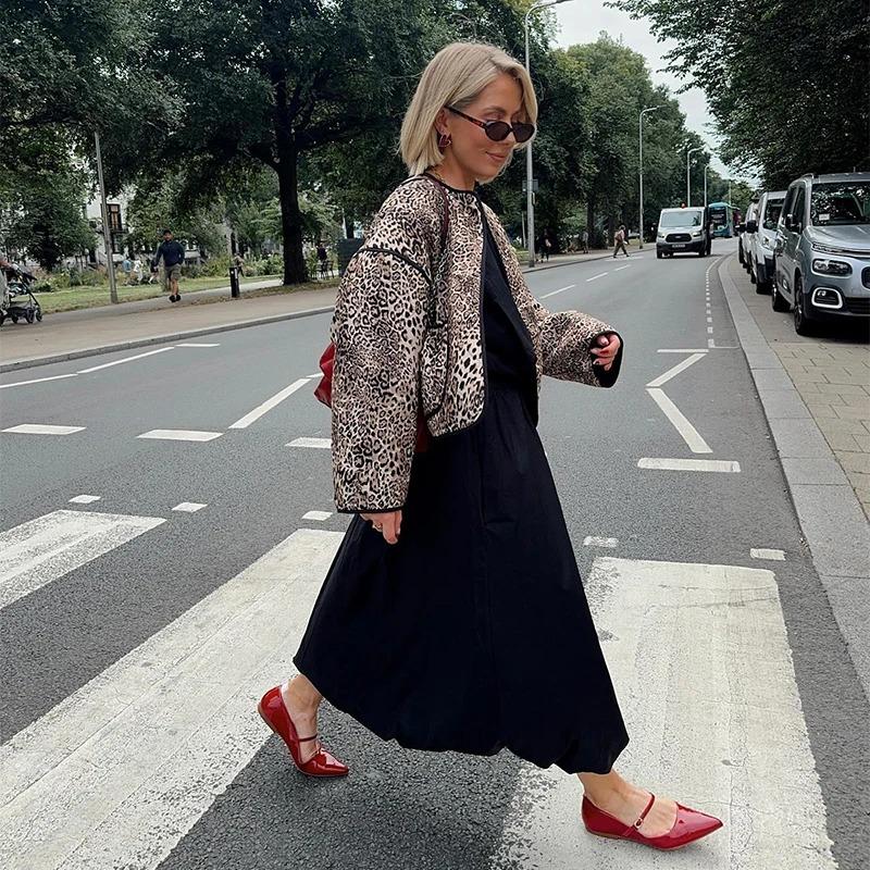 Fashion Leopard Printed Patchwork Coats for Women Casual Long Sleeve Loose Female Cotton Jacket 2024 Autumn Winter New Pocket Outerwear