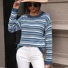 Весенне-осенний свитер, полосатый пуловер, блузка с круглым вырезом и длинными рукавами, топ, повседневный трикотаж с круглым вырезом