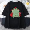 Sweet Strawberry Frog Print Summer Unisex/WoUnisex O-Neck T-shirt Casual Cotton Short Sleeve Pullover Streetwear Trend Unisex Clothing