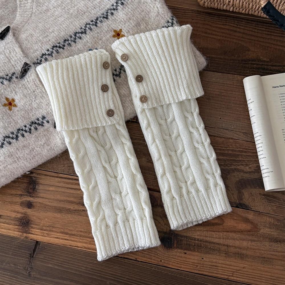New Button Leg Warmers Twist Wool Boot Cuff Maillard Color Crochet Design Long Leggings Girls