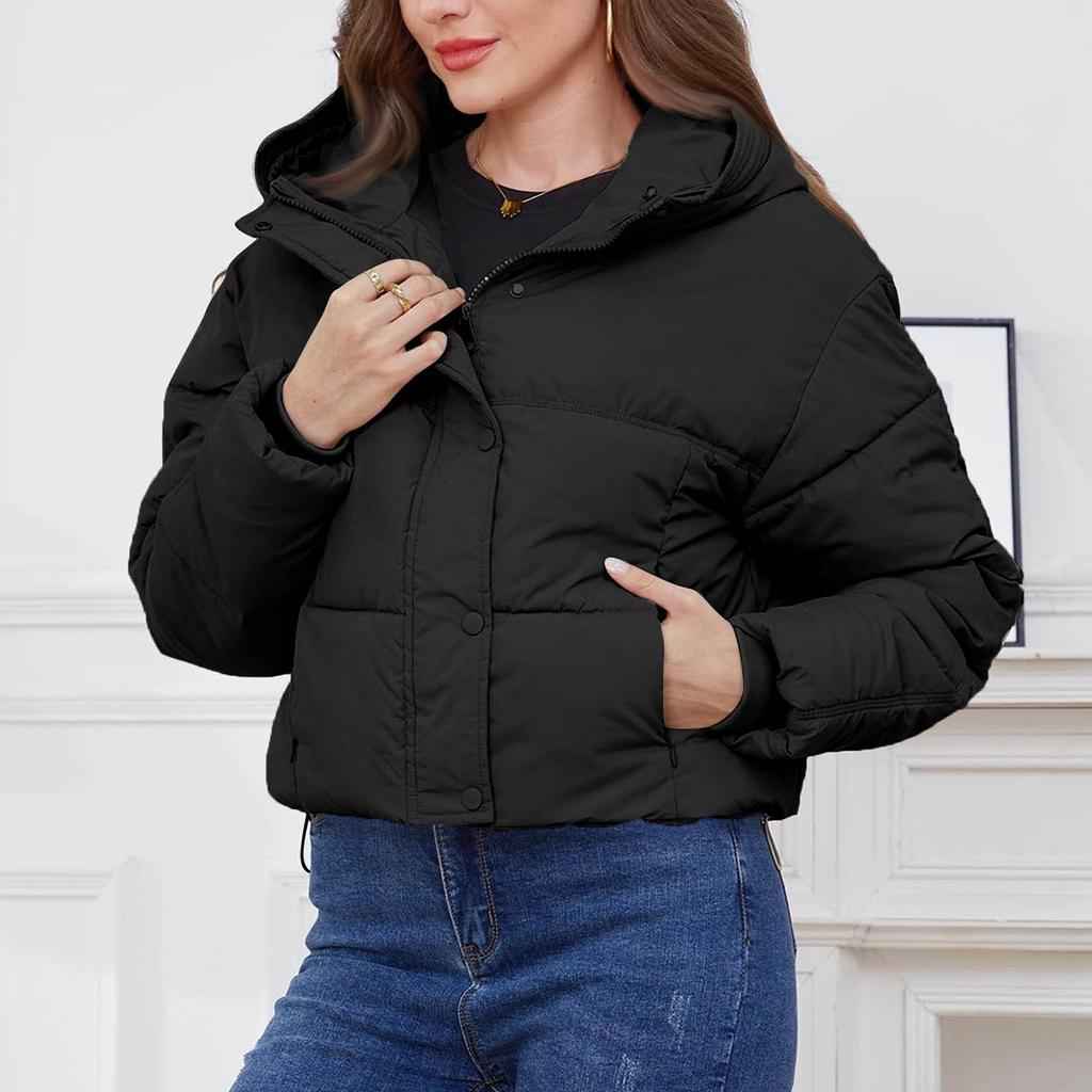 Женское однотонное короткое хлопковое пальто с длинным рукавом и высоким воротником, теплое свободное пальто