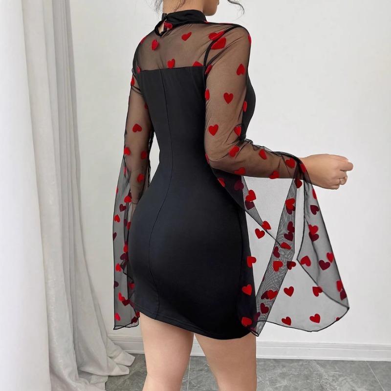 Новое Весенне-Летнее Женское Платье Короткая Юбка Прикрывающее Бедра Сексуальное Сетчатое С Длинным Рукавом Облегающего Кроя