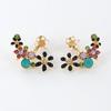 Korean Style Oil Floral Stud Earrings 925 Silver Needle Flower Design Drop Earrings  Daily