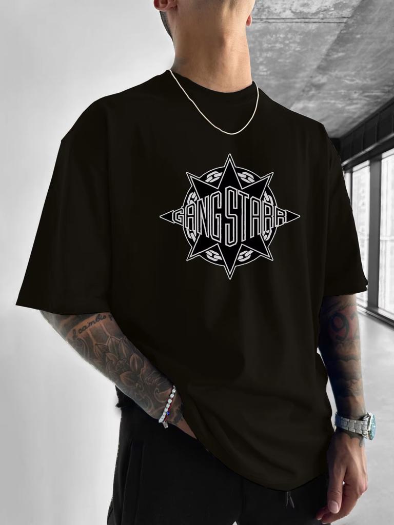 Футболка с принтом логотипа Gang Starr Модный уличный стиль Дизайн со звездами {Мужская с принтом Круглый вырез Свободный крой Унисекс Харадзюку высокое качество