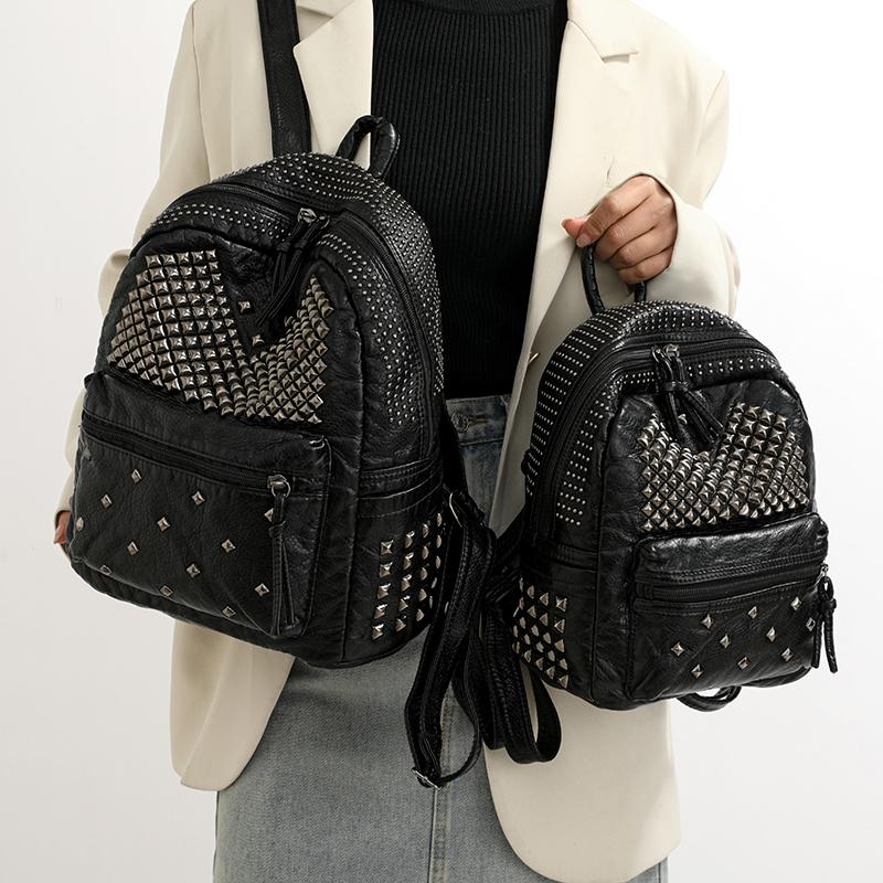 Рюкзак с заклепками Модный рюкзак в стиле панк для женщин Повседневный легкий рюкзак с деталями-шипами для ежедневных поездок, школы и путешествий