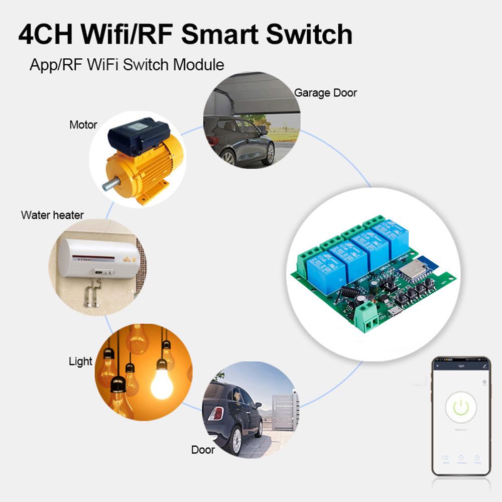 Zigbee 3.0 Tuya Умный 4-канальный WiFi релейный переключатель с 433 МГц и голосовым управлением, 220 В