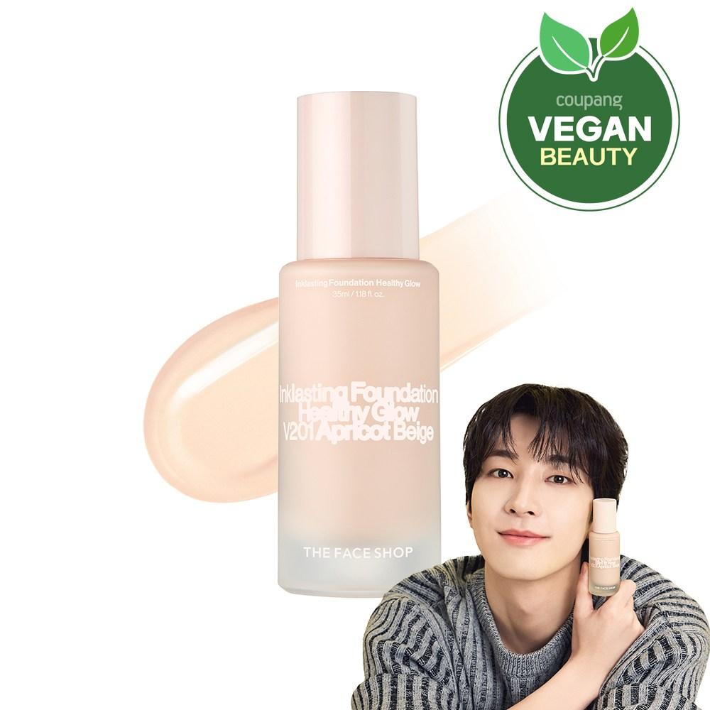 The Face Shop Ink Lasting Foundation Healthy Glow, V201 Apricot Beige, 1 Piece
