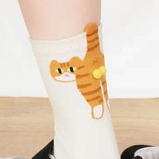 5/10 Pairs Girl Socks Mid-tube Soft Breathable High Elastic Ball Cat Pattern Socks Women Funny Socks Furry Decoration