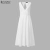 ZANZEA Women Summer V-Neck Sleeveless Backles Casual Long Dress