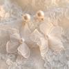 Sweet Mesh Flower Dangle Earrings Pearl Petals Stud Earrings Exquisite Beach Earrings  Seaside