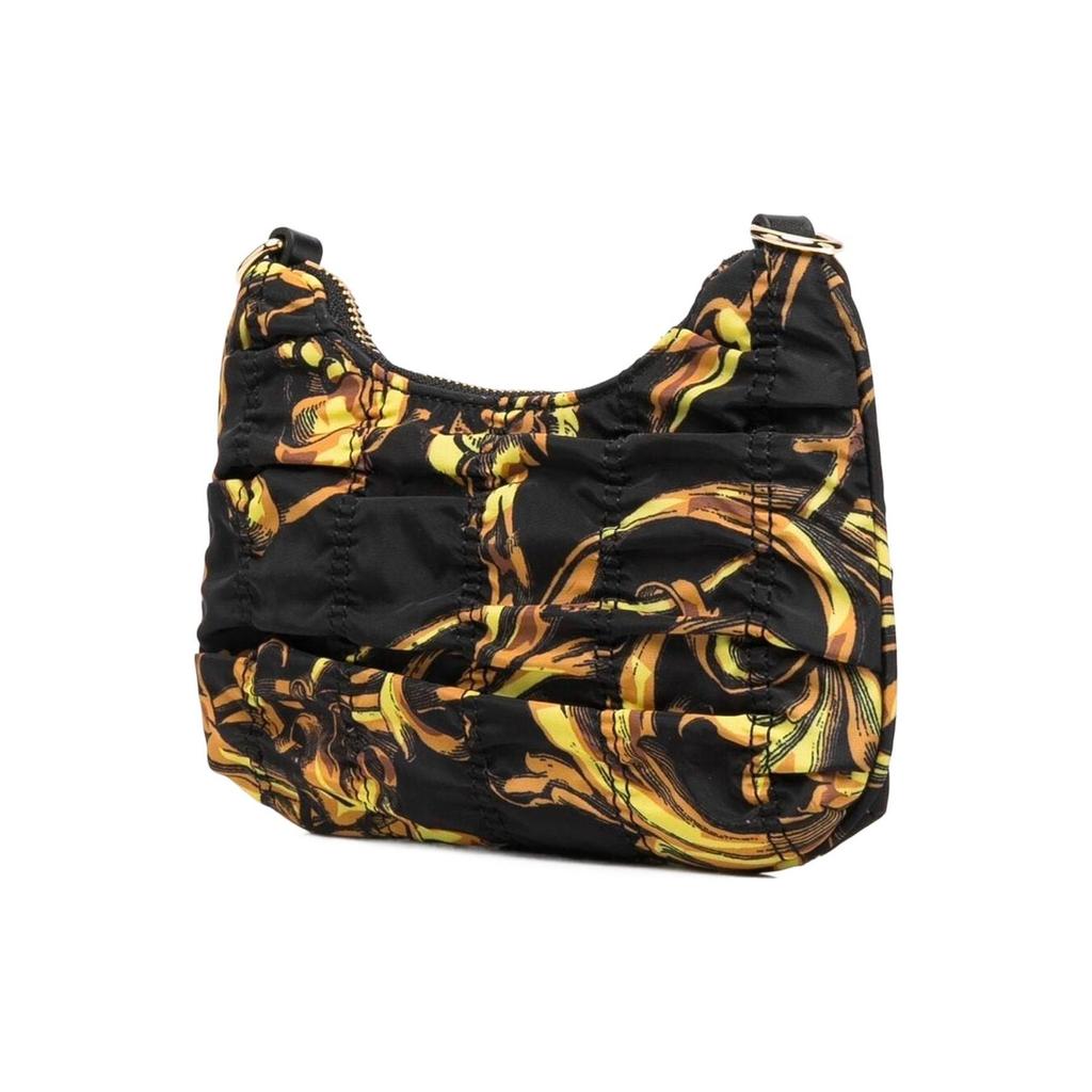 Versace Jeans Couture Fashion Pleated Gold Logo Chain Strap Nylon Half Moon Crossbody Shoulder Bag Women bags Black 72VA4BX8-ZS226-G89