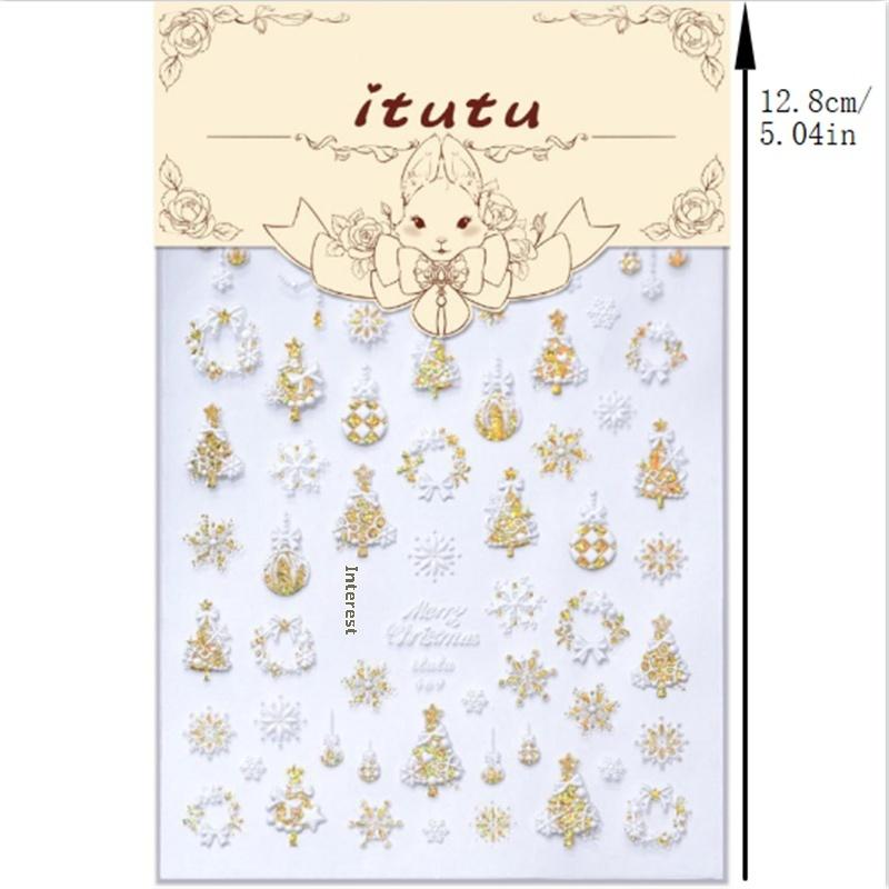 Cute Christmas Style Bow Colorful Snowflake Christmas Tree Nail Art Stickers Girly Nail Art Print Stickers Women Nail Decor Gift