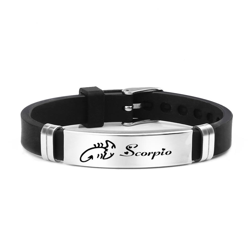 Мода 12 Созвездий Силиконовый Браслет Из Нержавеющей Стали Зодиак Гороскоп Регулируемый Браслет Для Пары Подарок На День Рождения Ювелирные Изделия для Женщин Мужчин