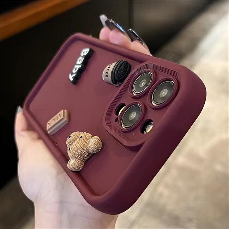 Милый 3D медведь кофе мультфильм силиконовый чехол для iPhone 16 15 12 11 13 14 Pro Max 7 8 Plus X Xs Xr 15pro 14pro 15plus мягкий матовый чехол