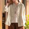 Johnature Женские винтажные рубашки, топы и пуговицы с длинным рукавом, весенние однотонные блузки в китайском стиле