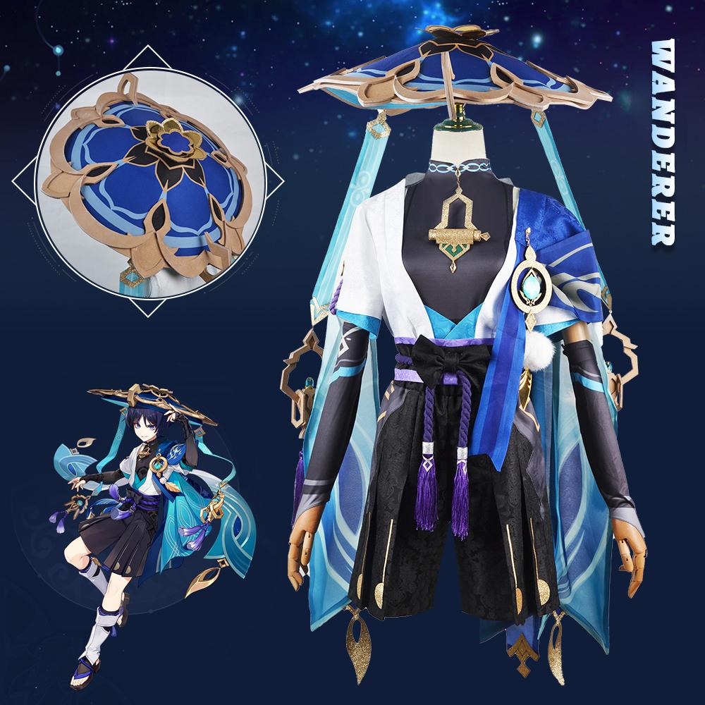 Scaramouche Косплей Костюм Парик Шляпа Полный комплект Аниме Хэллоуин Косплей Костюм Странника Униформа для мужчин