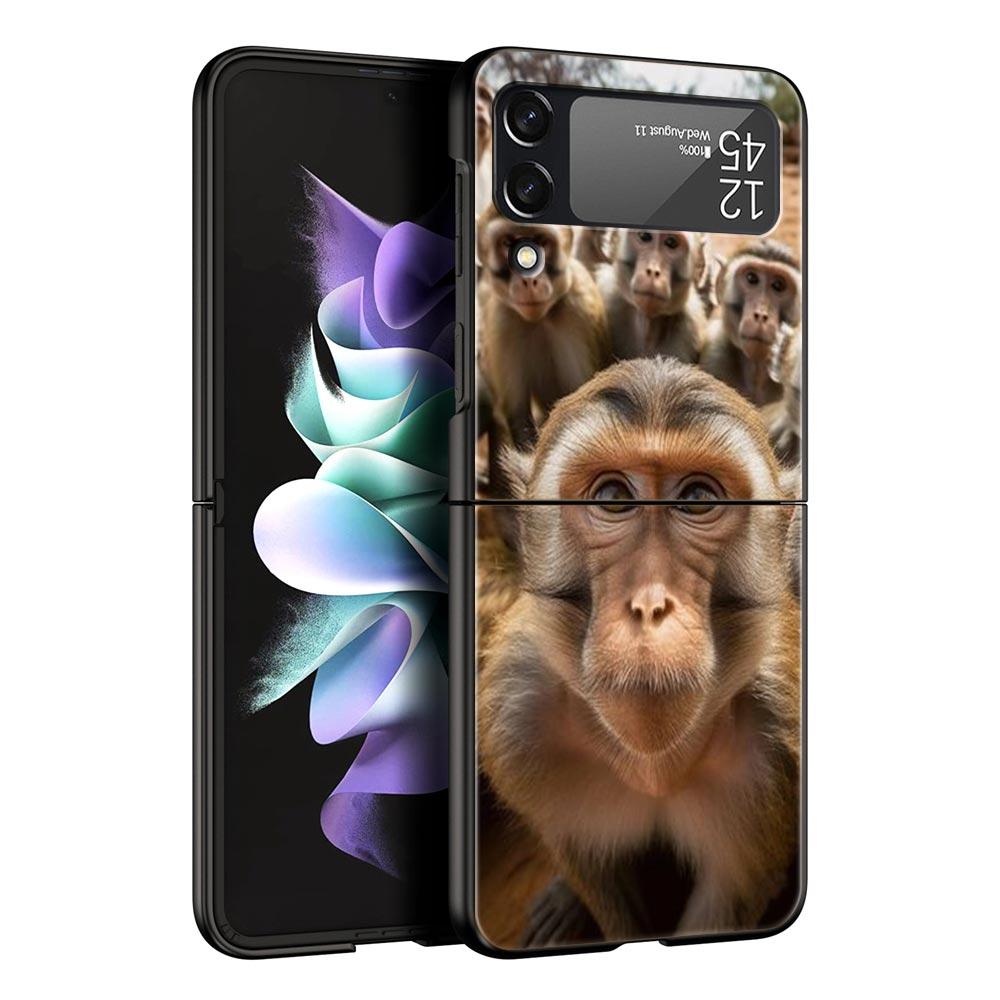Чехол для телефона с рисунком «Селфи животных» Для Samsung Galaxy Z Flip3 Flip4 Flip5 PC Бамперная оболочка Для Z Flip 3 4 5 Черная Жесткая Складная Крышка