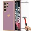 Case - for Samsung Galaxy S22 Ultra - Shockproof Protection - Heart Pattern - Purple with 2 Glasses