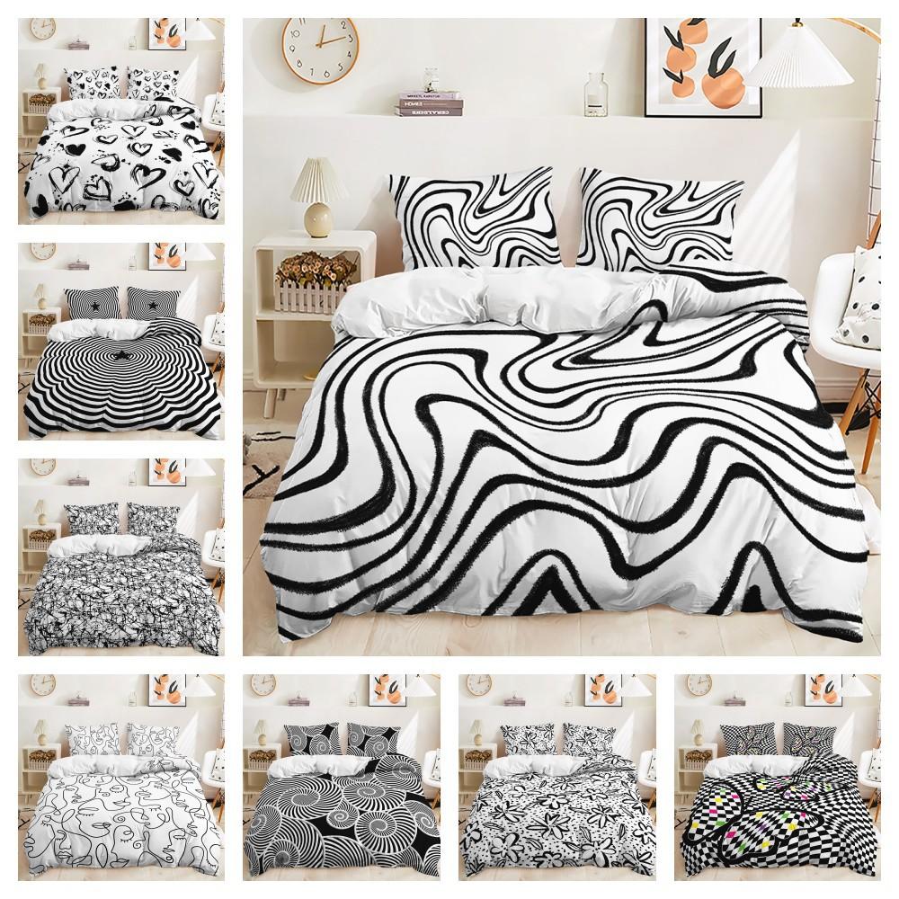 Пододеяльник в черно-белую полоску, наволочка, комплект из трех предметов, постельное белье, простой стиль