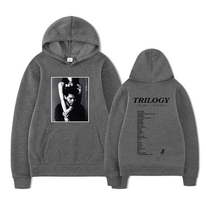 Weeknd Trilogy Hoodie – Unisex Black Fleece Sweatshirt, Double Sided Print (B&W Portrait Front & Tracklist Back), R&B Streetwear