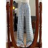 2024 Trendy Blue Plaid High-Waisted Wide-Leg Casual Pants for Women