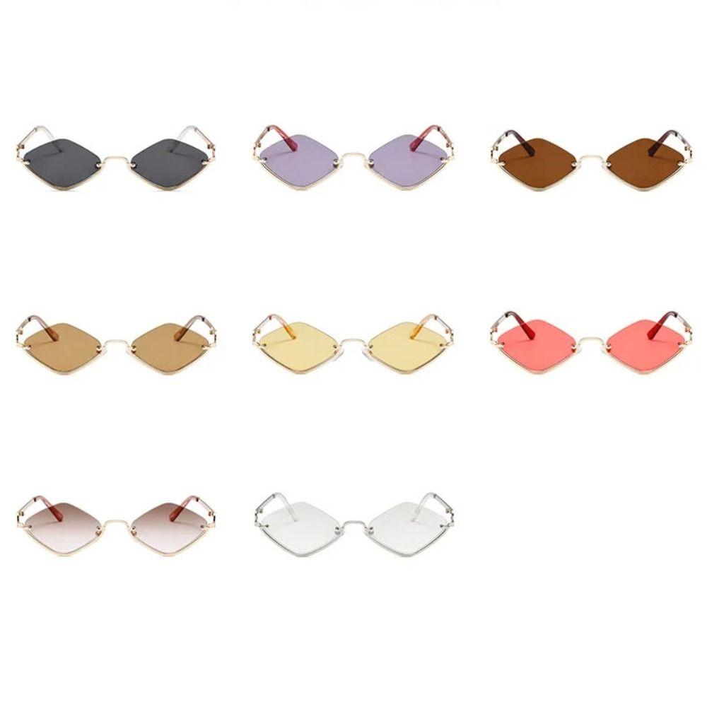 UV Protection Rhombus Sunglasses Metal Half Frame UV Resistant Cycling Glass Hipster