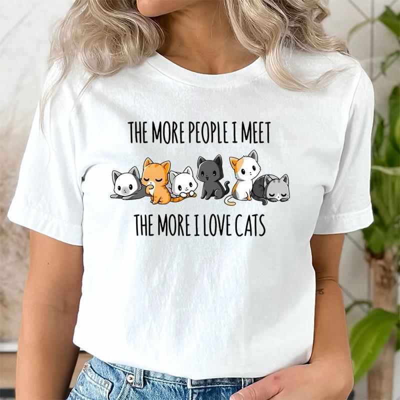 Модная летняя повседневная женская футболка Cute Cat University Женская одежда Эстетическая одежда Футболки женские