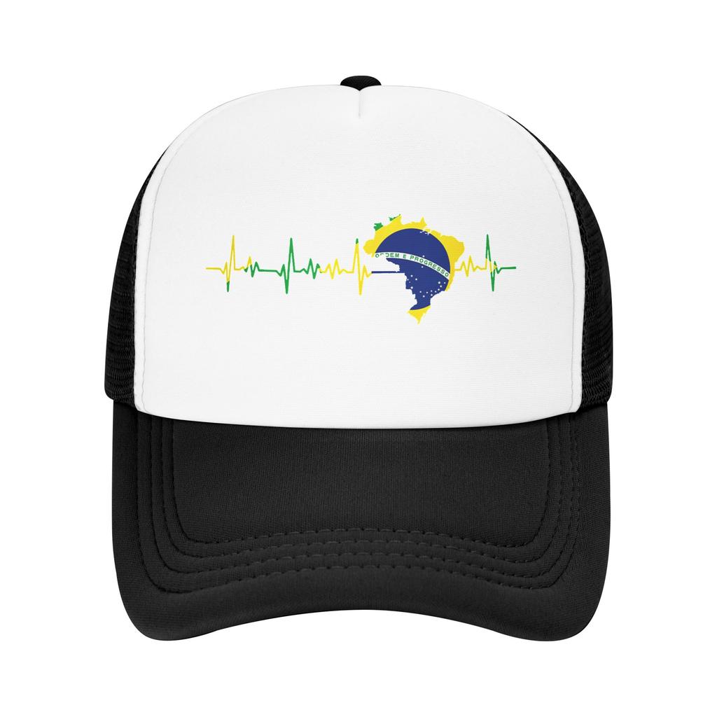 Brazil Flag Heartbeat Mesh Baseball Cap Unisex Outdoor Trucker Worker Cap Dad Hat Adjustable Summer Trucker Caps