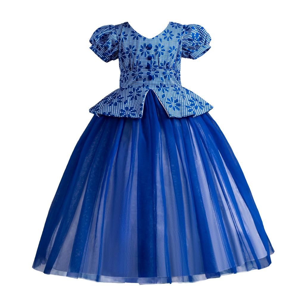 Children's Princess Dresses Thousand Birdie Patchwork Mesh Puffy Long Bubble Sleeve Girls' Stage Performance Dresses Girl's Favourite Dress