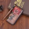 Vintage Design Flower Pattern Long Wallets for Women Genuine Leather Zipper Purse Fashion Card Holder GZW