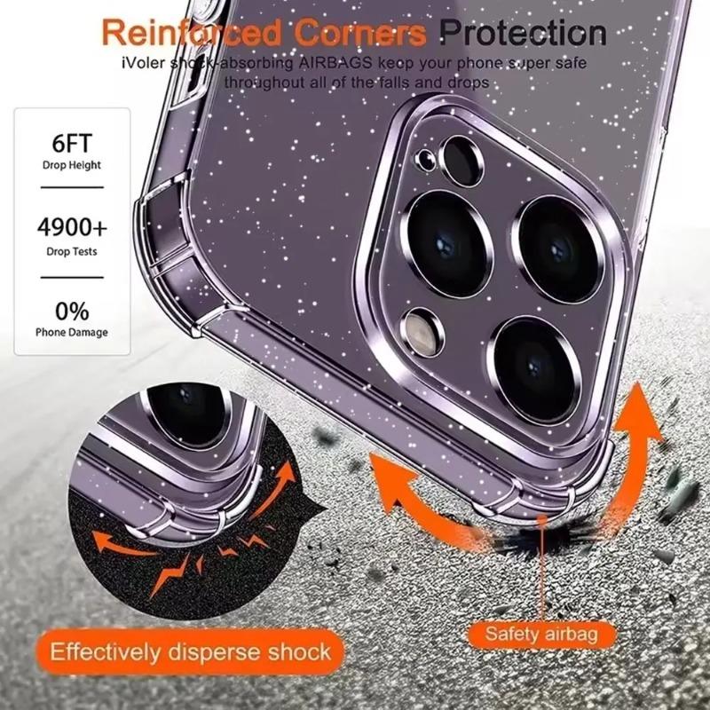 Прозрачный чехол с блестками для iPhone 17 Pro Max 16 15 14 13 12 11 Pro Max 16 PLUS 17 Air Силиконовый Мягкий Прозрачный Бампер