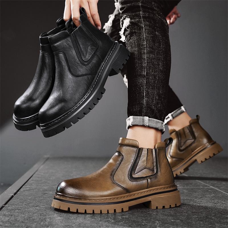 Golden Sapling Высококачественные Ретро Мужские Мотоциклетные Ботинки Новые Ботинки из Микрофибры Мужские Ботинки Уличные На Толстой Подошве Слипоны