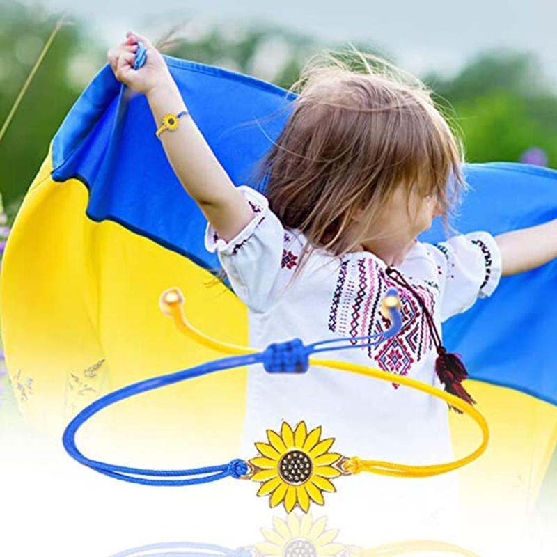 Многослойный плетеный браслет с украинским флагом, регулируемый браслет-ромашка, ручной работы, бохо, плетеный браслет-шнурок, универсальный