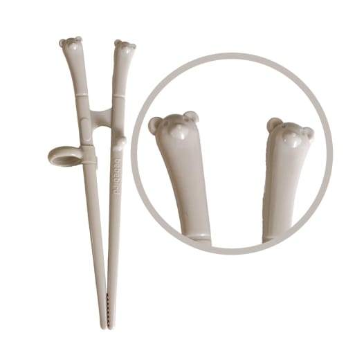 EDISONmama Bebebird Ohashijozu (Beige) Bear Chopsticks for Right-Handed Practice, Perfect for Graduating from Training Chopsticks, Includes Ring, Dish