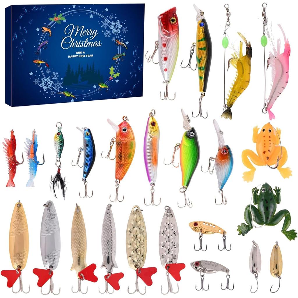 2025 Fishing Advent Calendar Christmas Countdown Calendar 24 Days Fishing Lures Set Xmas Birthday Gifts for Fisher Men Teen Boys