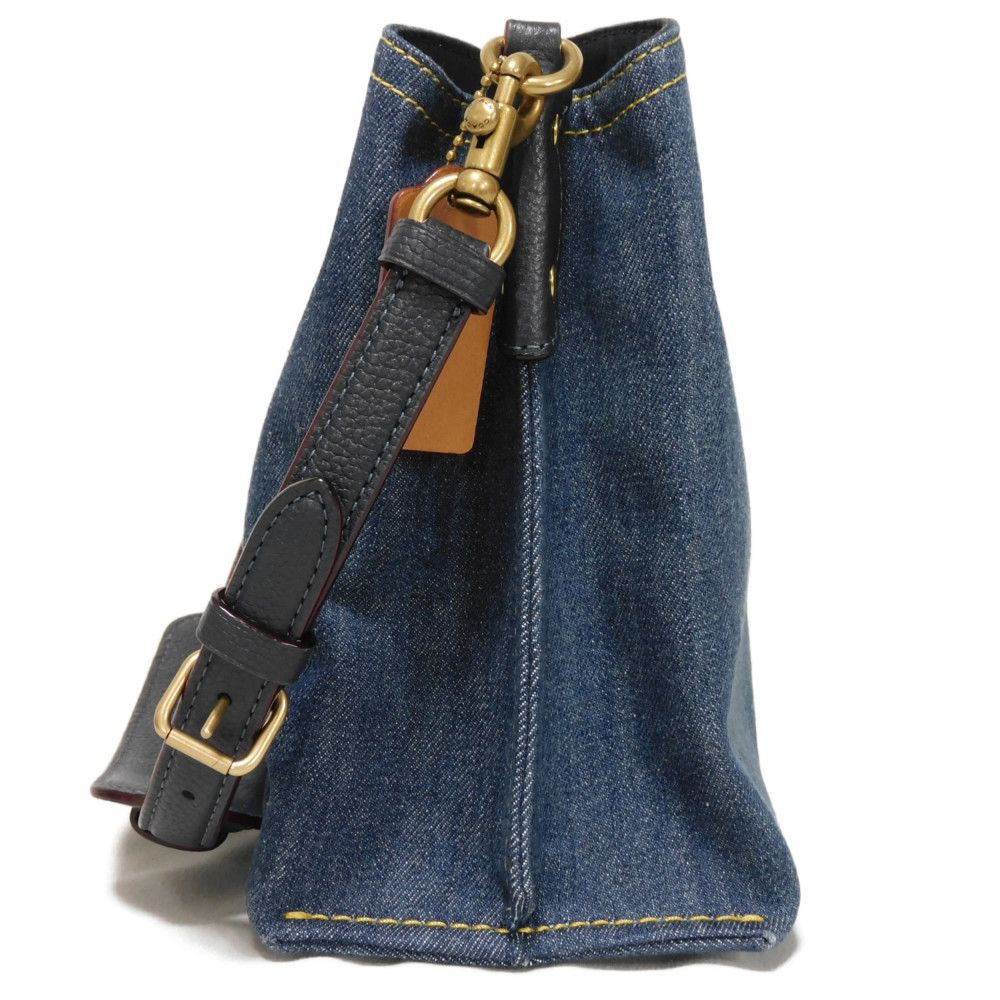 Used 9726 Willow Bucket Bag CA837 7921 C Mark Denim Pebble Calfskin 2-Way Crossbody Bag with C Logo Turn Lock, Blue,