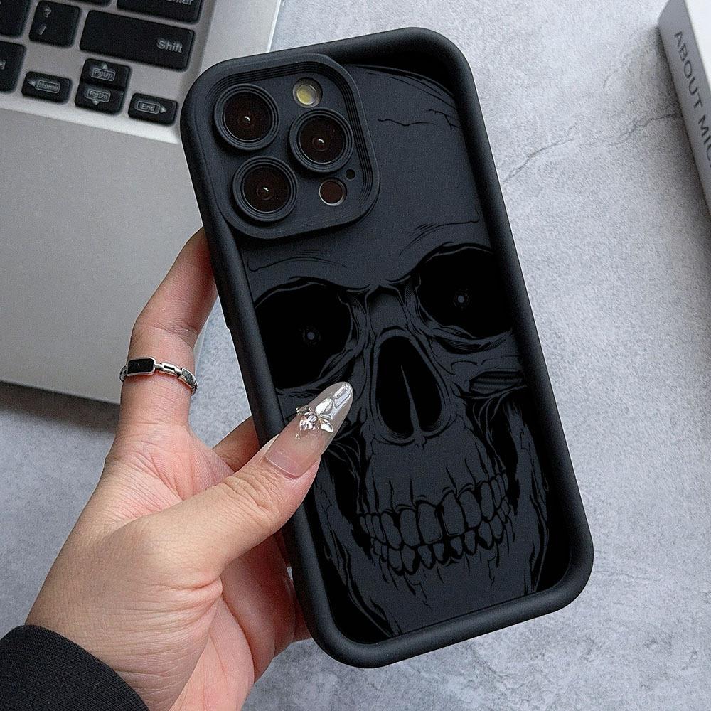 Минималистичный черный чехол-череп для iPhone 16 15 14 13 12 11 Pro/Max/Plus, противоударный и защищающий от падений