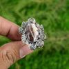 Natural Coconut Jasper Solitaire Flower Adjustable Ring 925 Silver For Girls