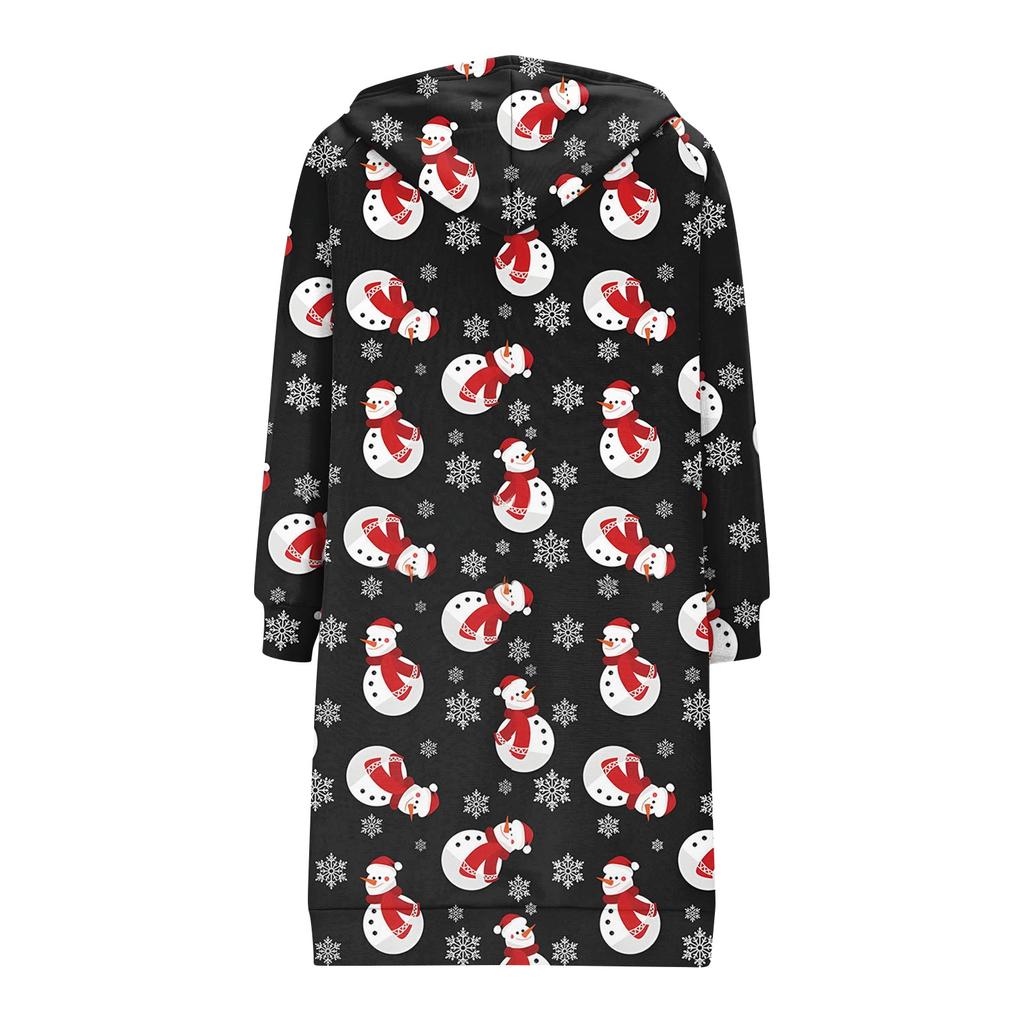 Женская модная рождественская толстовка с длинными рукавами, капюшоном на кулиске, карманом на молнии, длинная, повседневная