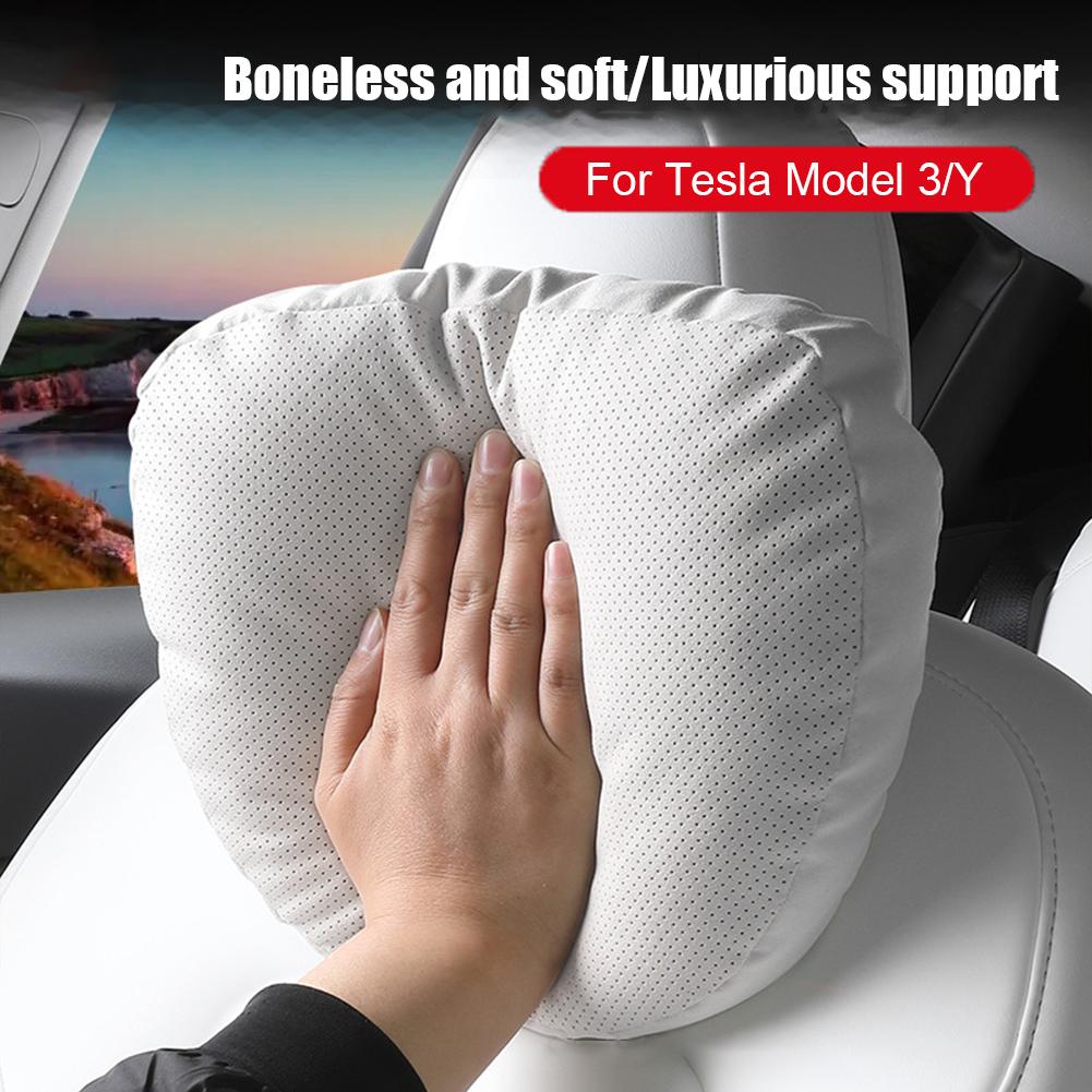 Для Tesla Y Флокированная/Кожаная Подушка под Шею на Сиденье Автомобиля Мягкая Подушка под Шею из Пеноматериала Высококачественный Подголовник Поясничный